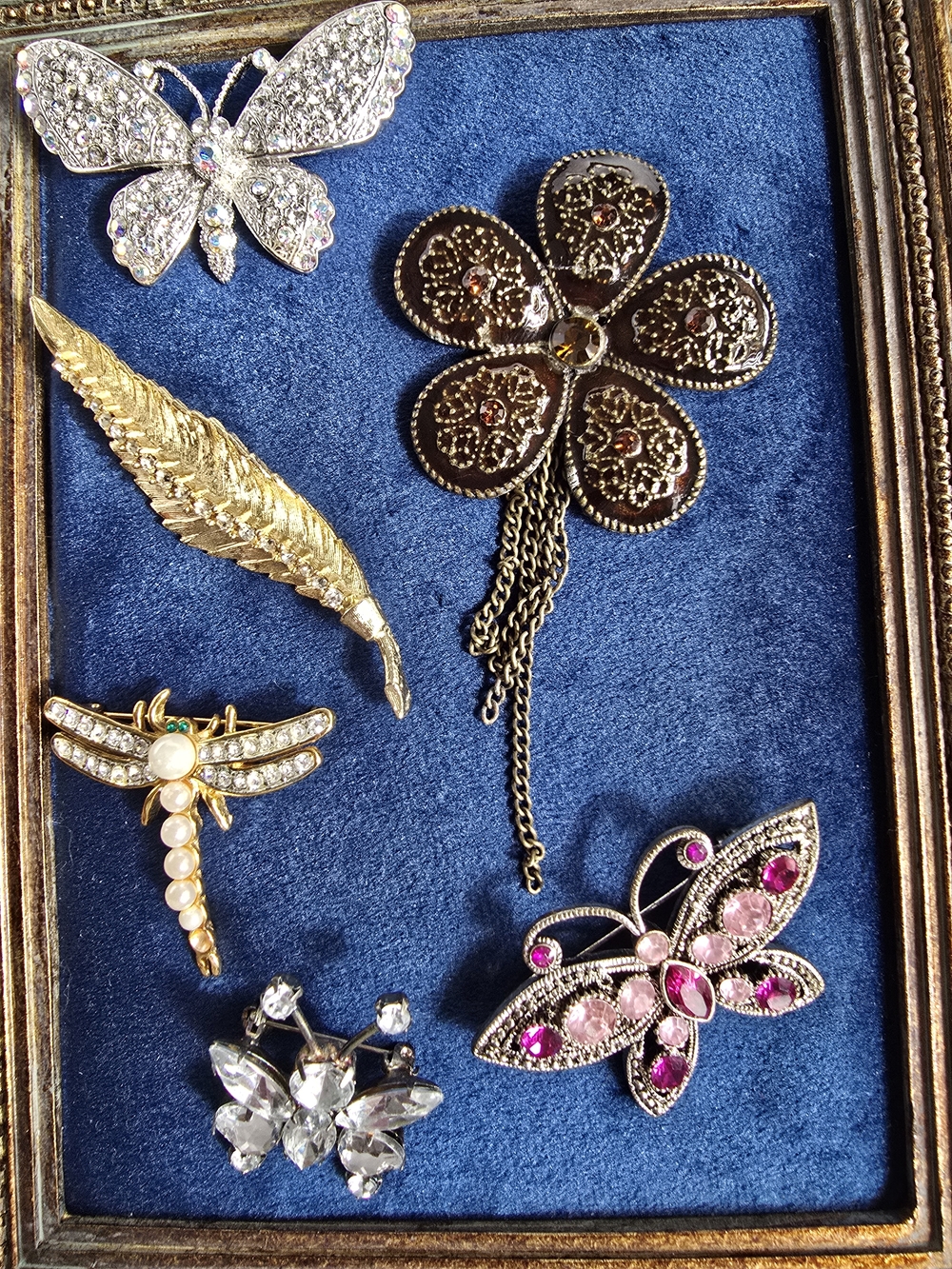 Vintage Brooch Lot Of 6 Butterflies Dragonfly Flower Leaf - Picture 10 of 13